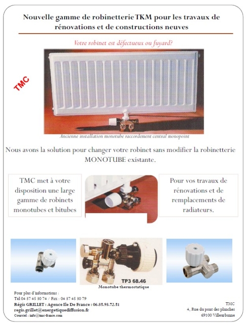 TKM ROBINET MONOTUBE DE RADIATEUR RENOVATION : TMC, MONTUBE RENOVATION