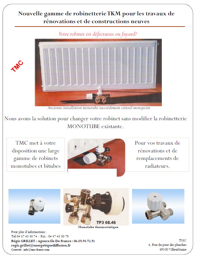 Vannes thermostatiques TKM, Robinetterie de radiateurs